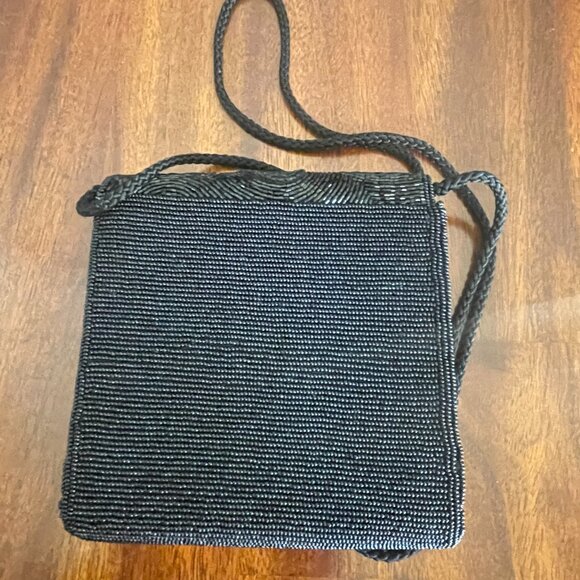 Lord & Taylor Black Beaded Crossbody Purse Bag 6" x 6"! - Picture 6 of 6